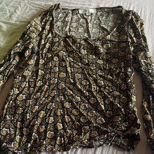 LOFT Black and White Floral Blouse